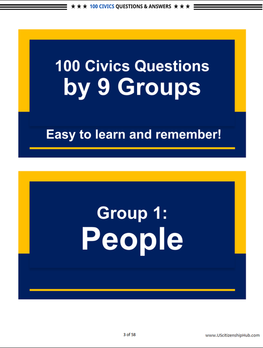 100 Civics Questions (By 9 Groups– Beautiful Design)