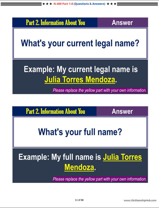 N-400 – Personal Info Questions for U.S. Citizenship Interview (P1–8)