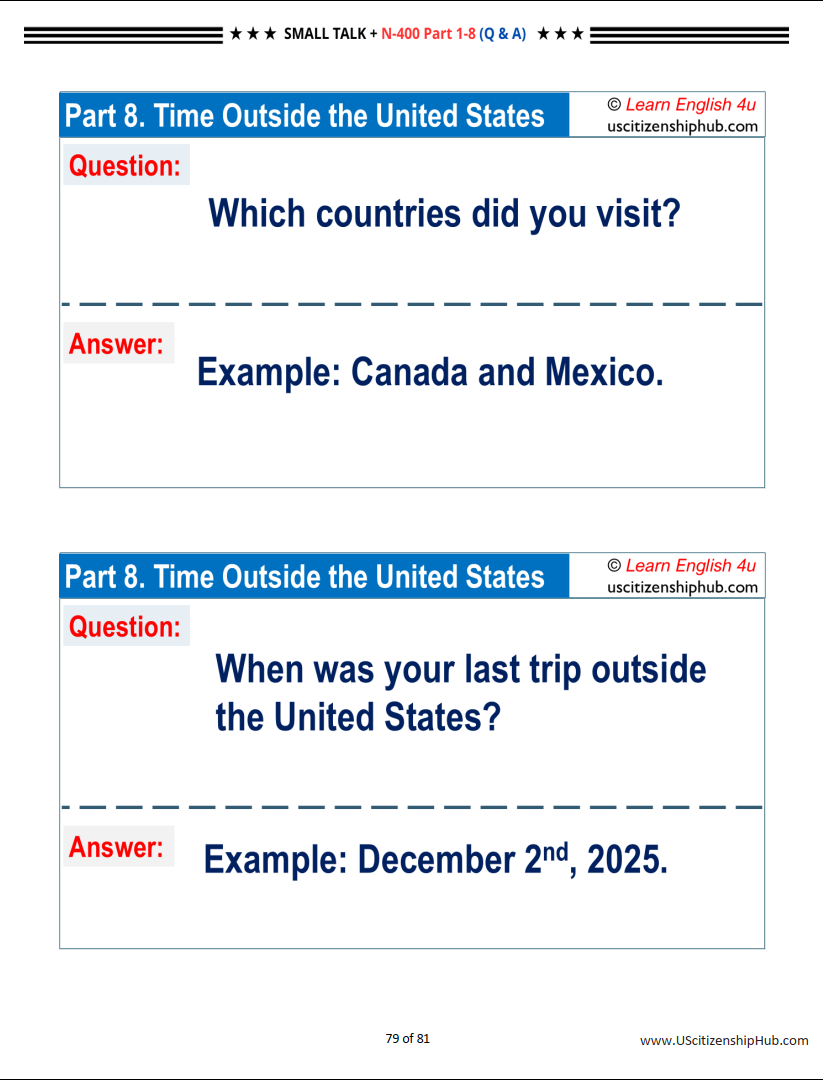 Small Talk + N-400 Personal Information (Part 1β8) for U.S. Citizenship Interview (Sample Q&A)