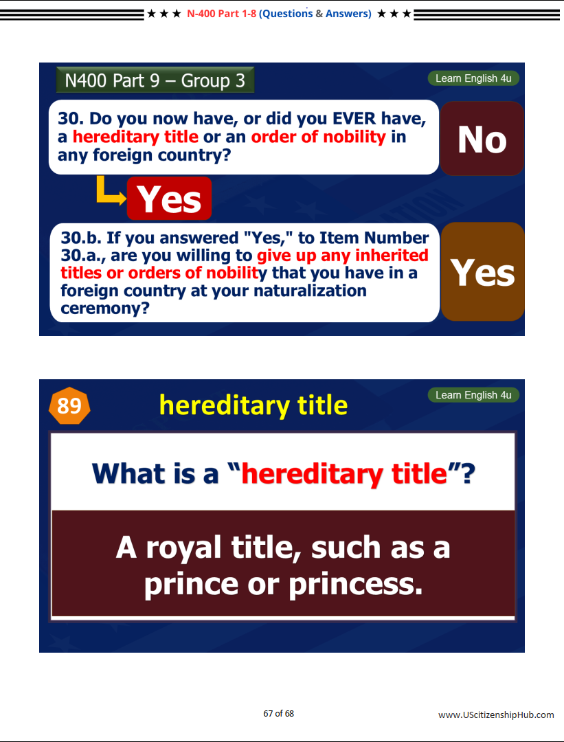 N-400 Part 9 by Groups - 37 YesNo Questions & 90 Key Words