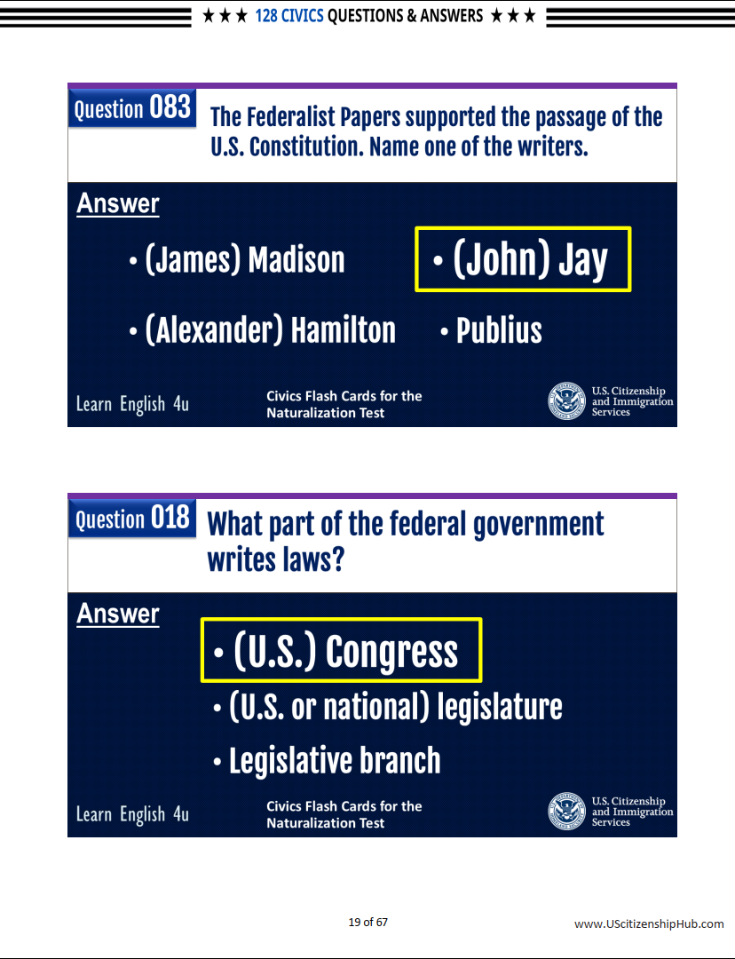 128 Civics Questions (Random Order – Beautiful Design)
