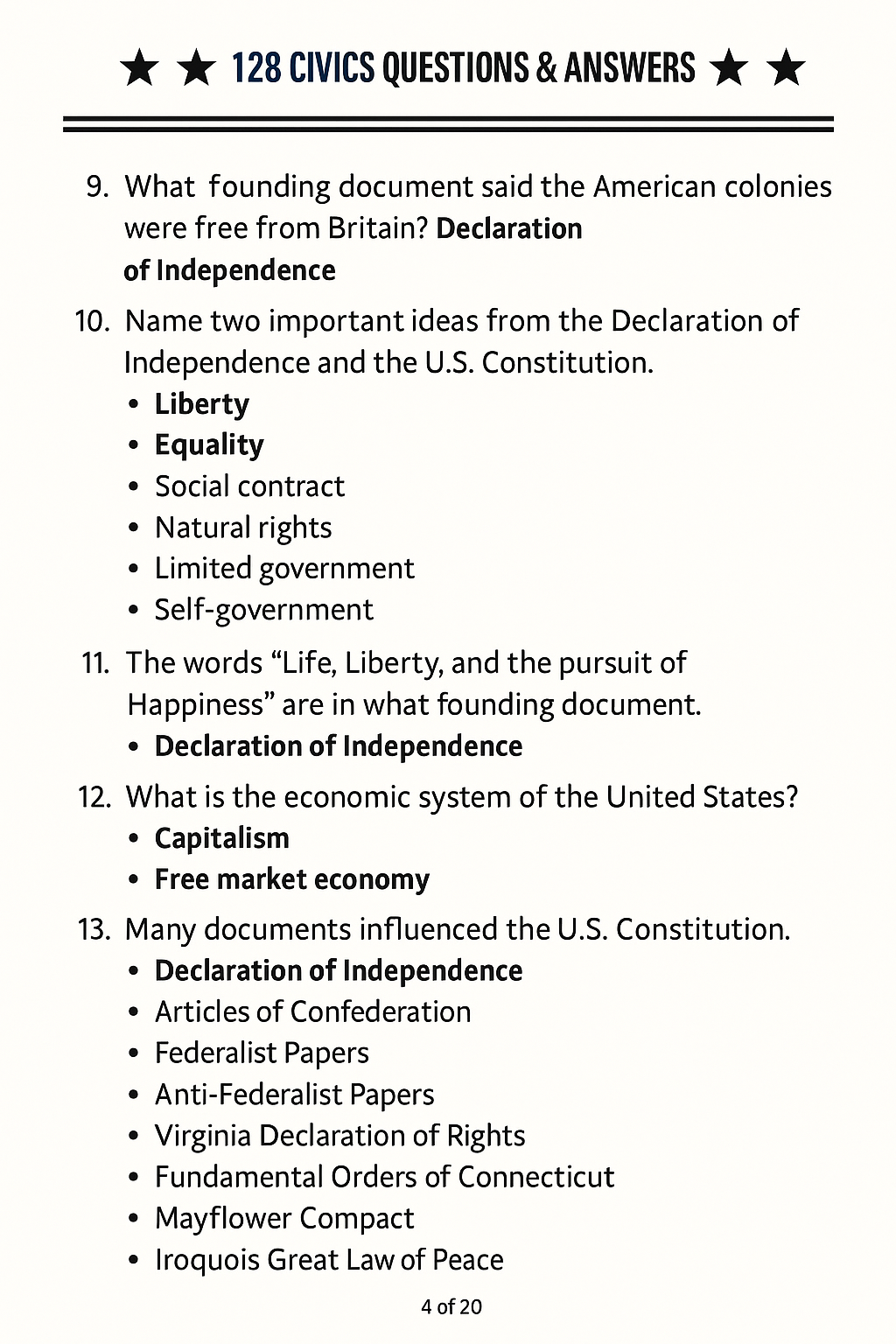 128 Civics Questions In Order (2026 Editon)