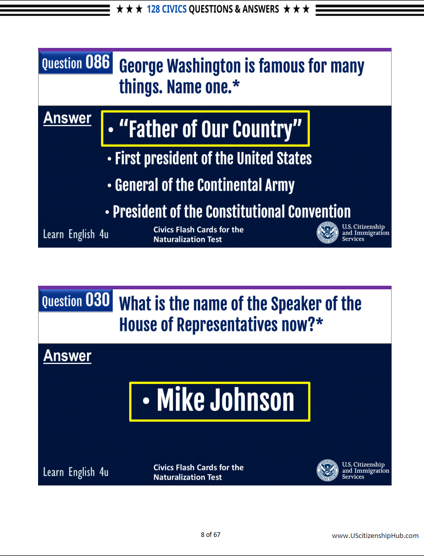 128 Civics Questions (Random Order – Beautiful Design)