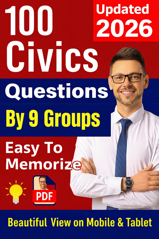 100 Civics Questions (By 9 Groups– Beautiful Design)