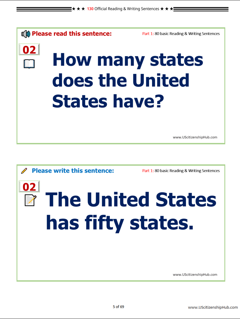 🎯 U.S. Citizenship Interview Reading & Writing Practice 2026 (80 Basic Sentences + 50 Advanced)