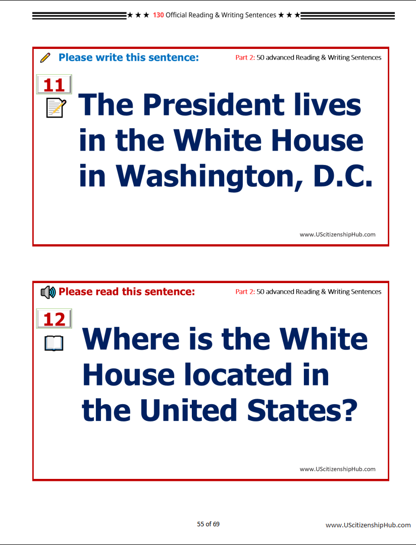 🎯 U.S. Citizenship Interview Reading & Writing Practice 2026 (80 Basic Sentences + 50 Advanced)