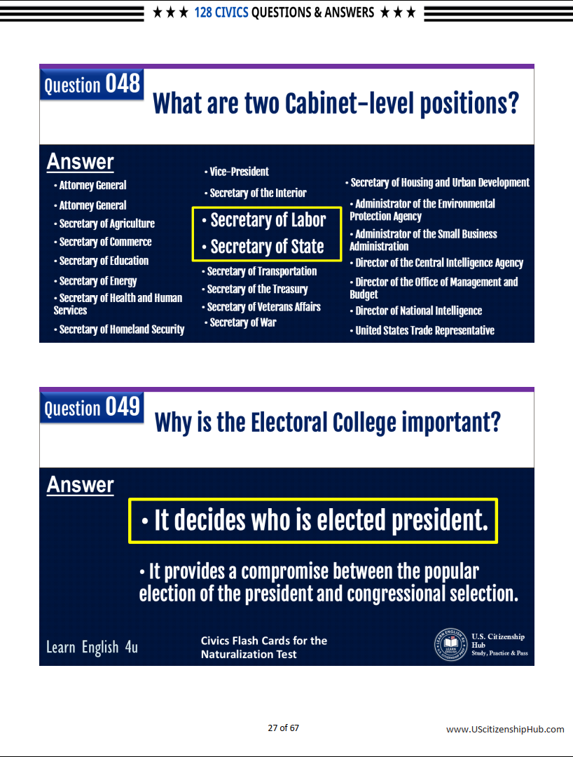 128 CIVICS QUESTIONS & FULL ANSWERS (In Order - Easy Review Edition)