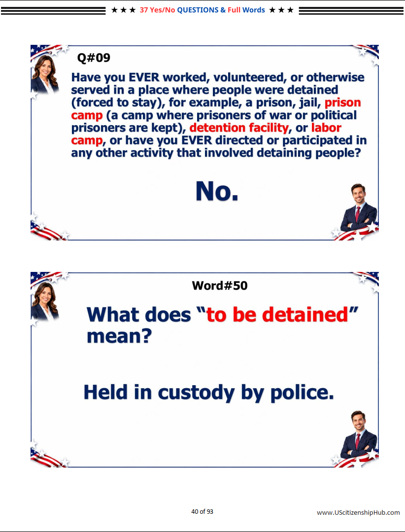 N400 Part 9 - 37 Yes-No Questions & full Vocabulary Definitions