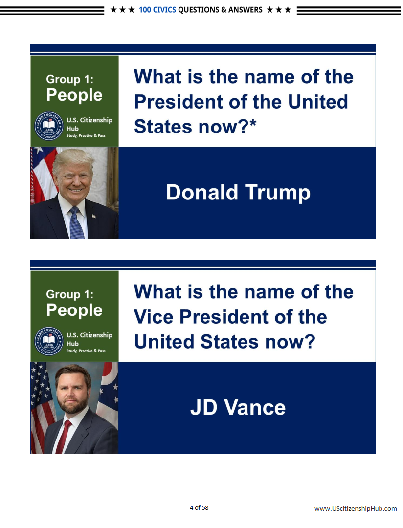 100 Civics Questions (By 9 Groups– Beautiful Design)