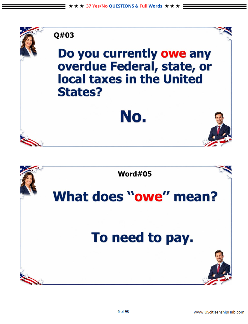 N400 Part 9 - 37 Yes-No Questions & full Vocabulary Definitions