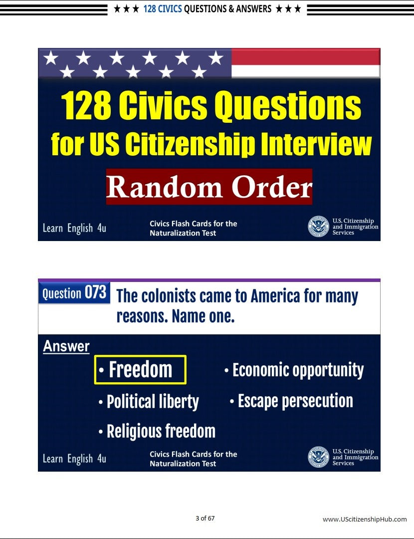 128 Civics Questions (Random Order – Beautiful Design)