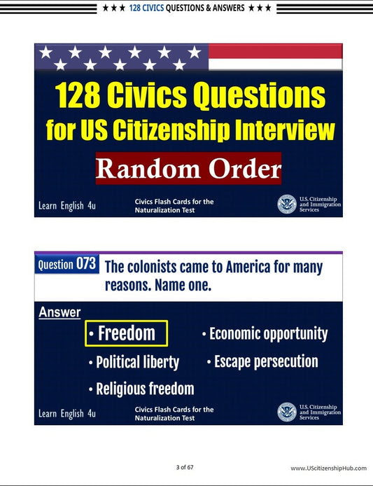 128 Civics Questions (Random Order – Beautiful Design)
