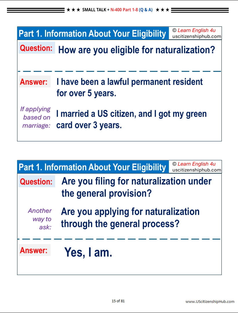 Small Talk + N-400 Personal Information (Part 1–8) for U.S. Citizenship Interview (Sample Q&A)