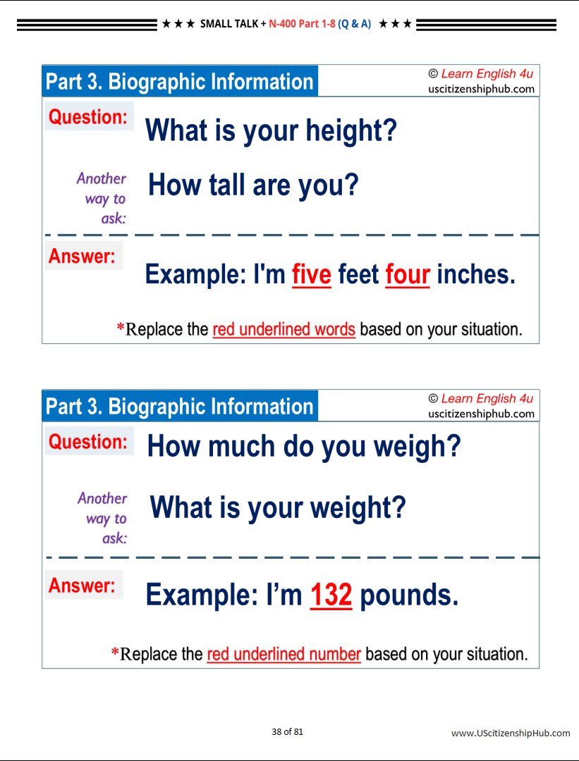 Small Talk + N-400 Personal Information (Part 1–8) for U.S. Citizenship Interview (Sample Q&A)