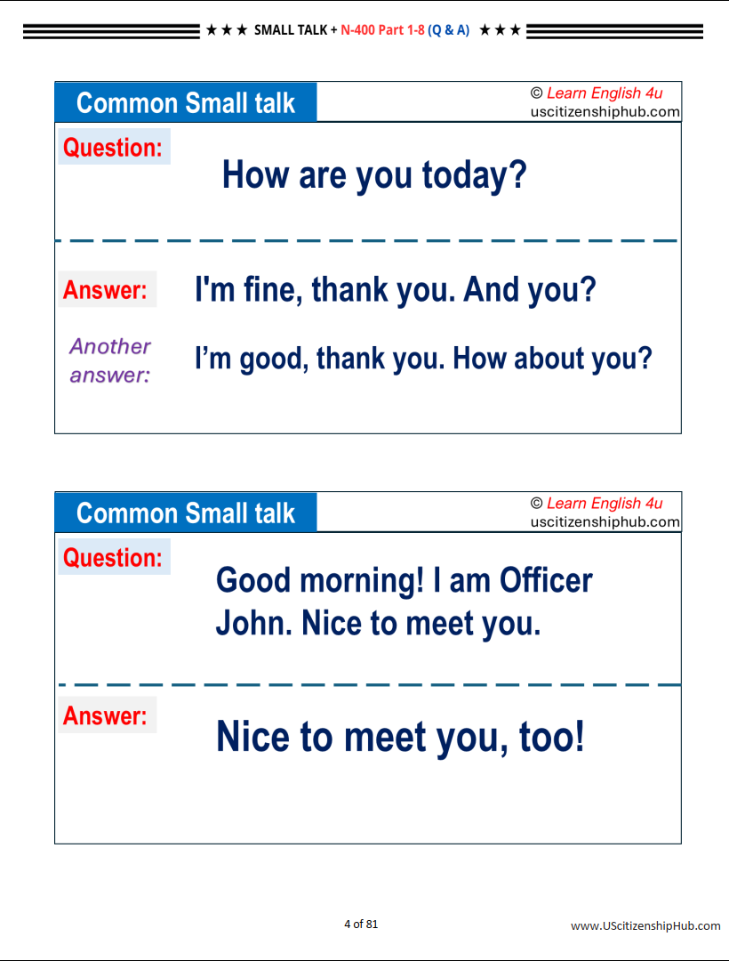Small Talk + N-400 Personal Information (Part 1–8) for U.S. Citizenship Interview (Sample Q&A)