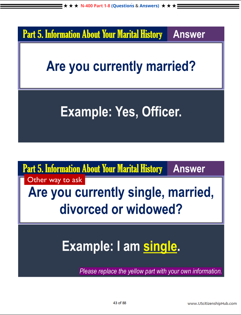 N-400 – Personal Info Questions for U.S. Citizenship Interview (P1–8)