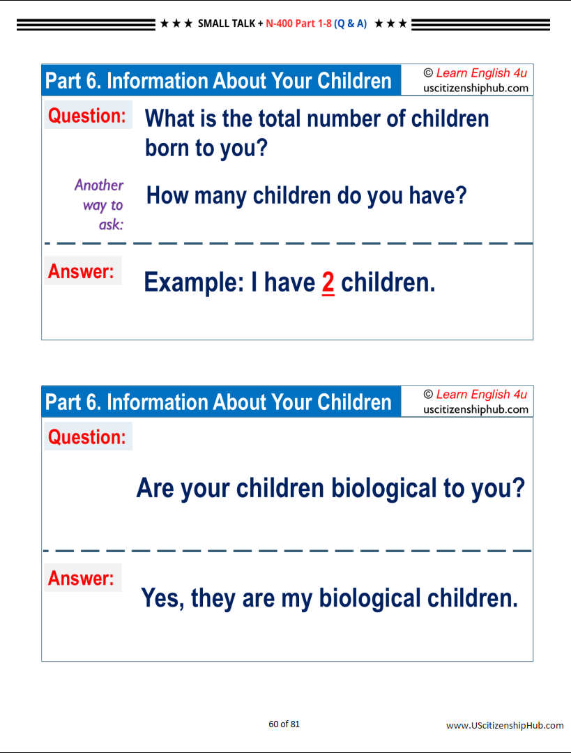 Small Talk + N-400 Personal Information (Part 1–8) for U.S. Citizenship Interview (Sample Q&A)