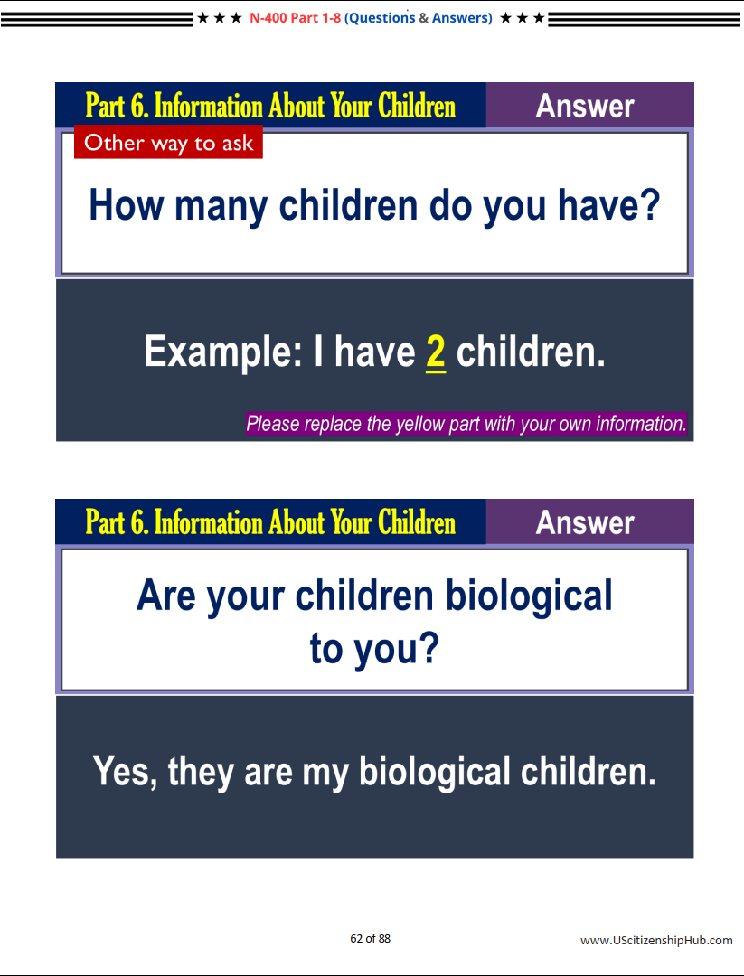 N-400 – Personal Info Questions for U.S. Citizenship Interview (P1–8)