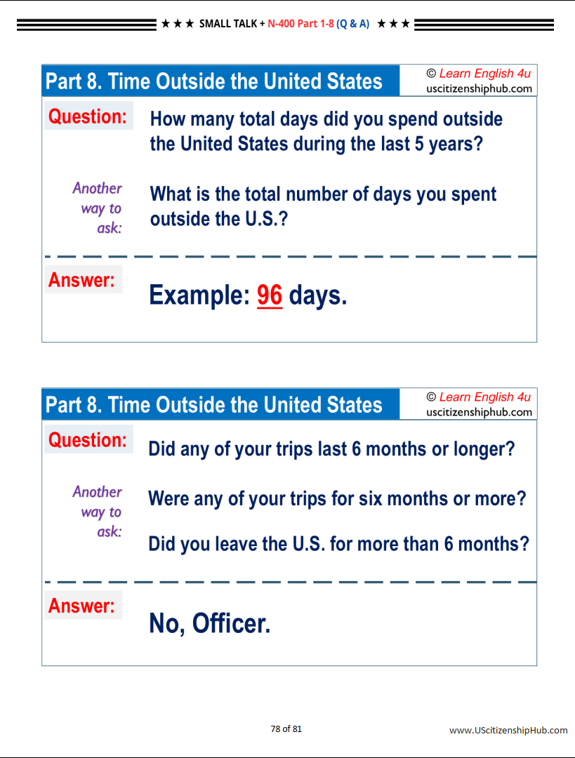 Small Talk + N-400 Personal Information (Part 1–8) for U.S. Citizenship Interview (Sample Q&A)