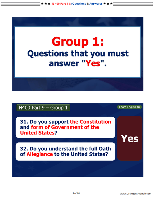 N-400 Part 9 by Groups - 37 YesNo Questions & 90 Key Words
