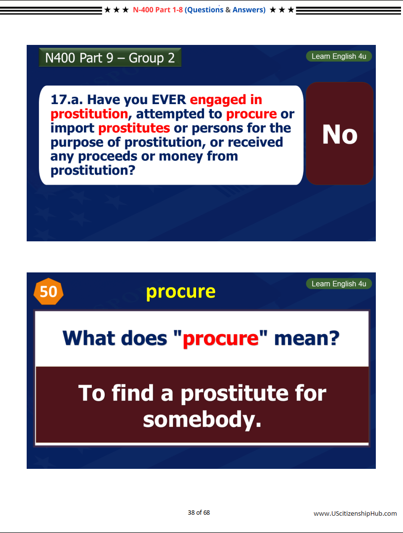 N-400 Part 9 by Groups - 37 YesNo Questions & 90 Key Words