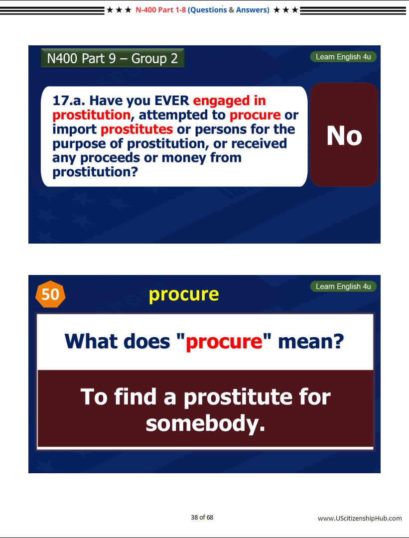 N-400 Part 9 by Groups - 37 YesNo Questions & 90 Key Words